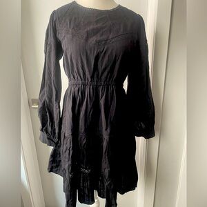 In Loom Black Long Sleeve Mini Dress with Lace Inlays